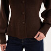 Gilet col rond boutonn&eacute; peplum marron fonc&eacute; femme