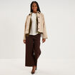 Blouse manches longues galons et fronces ecru femme