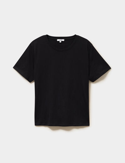 T-shirt col rond manches courtes coton noir femme