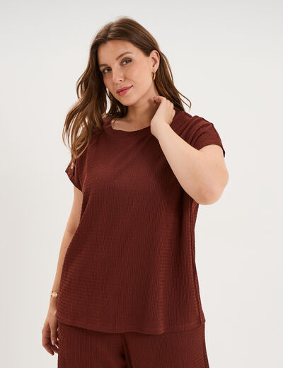 T-shirt manches courtes gaze de coton bordeaux femme grande taille
