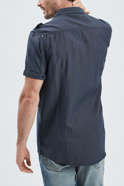 Chemise col italien manches courtes bleu homme