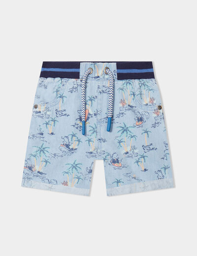 Bermuda coton taille élastiquée jean denim bleach bébé garçon