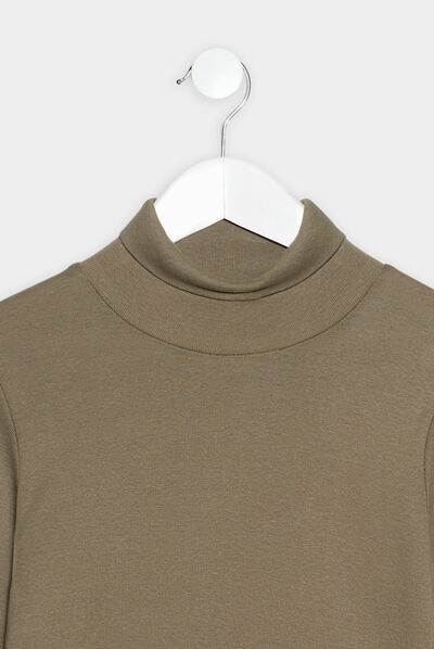T-shirt col roulé manches longues vert kaki garçon