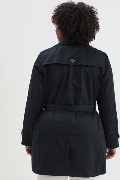 Trench droit ceinturé noir femme grande taille