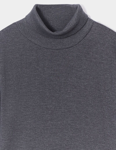 T-shirt coton col roulé manches longues gris foncé garçon
