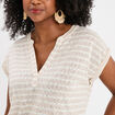 T-shirt col tunisien manches courtes ecru femme
