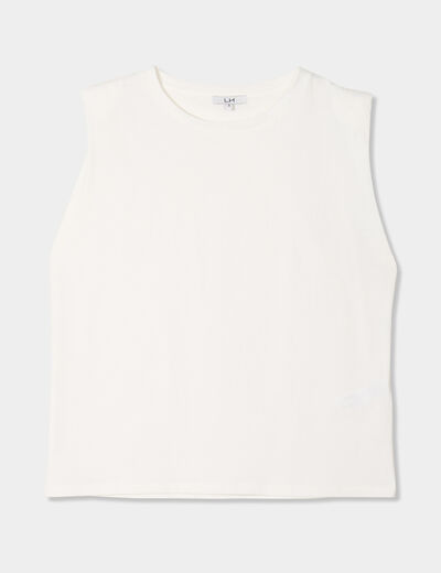 T-shirt avec épaulettes col rond coton blanc femme