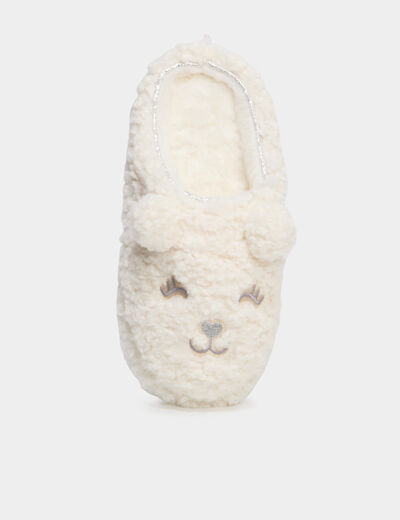 Chaussons mules effet polaire blanc femme
