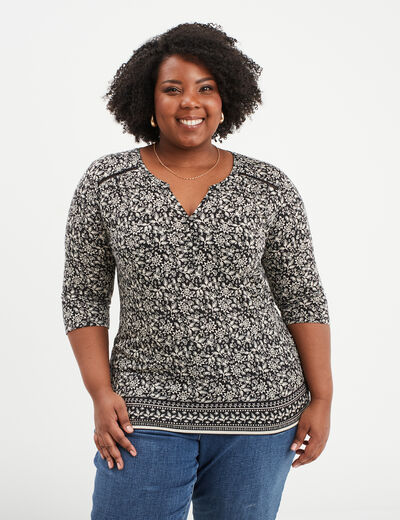 T-shirt manches 3/4 noir femme grande taille