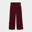 Pantalon wide leg cropped &agrave; boutons violet fonc&eacute; femme