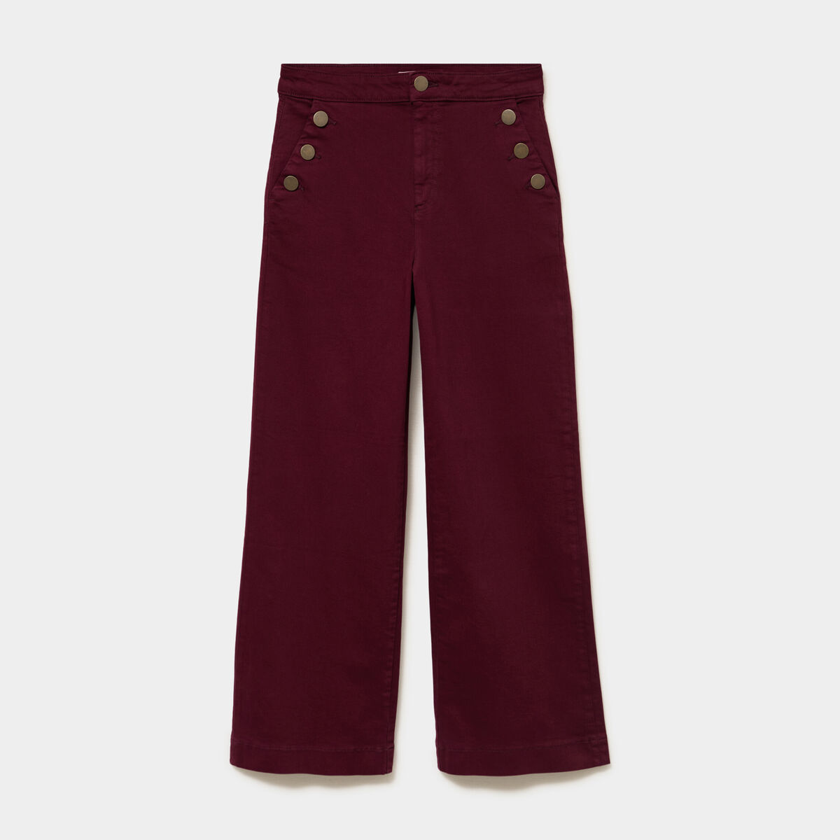 Pantalon wide leg cropped &agrave; boutons violet fonc&eacute; femme