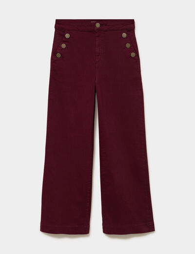 Pantalon wide leg cropped &agrave; boutons violet fonc&eacute; femme