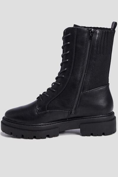 Bottines forme chaussette à lacets noir femme