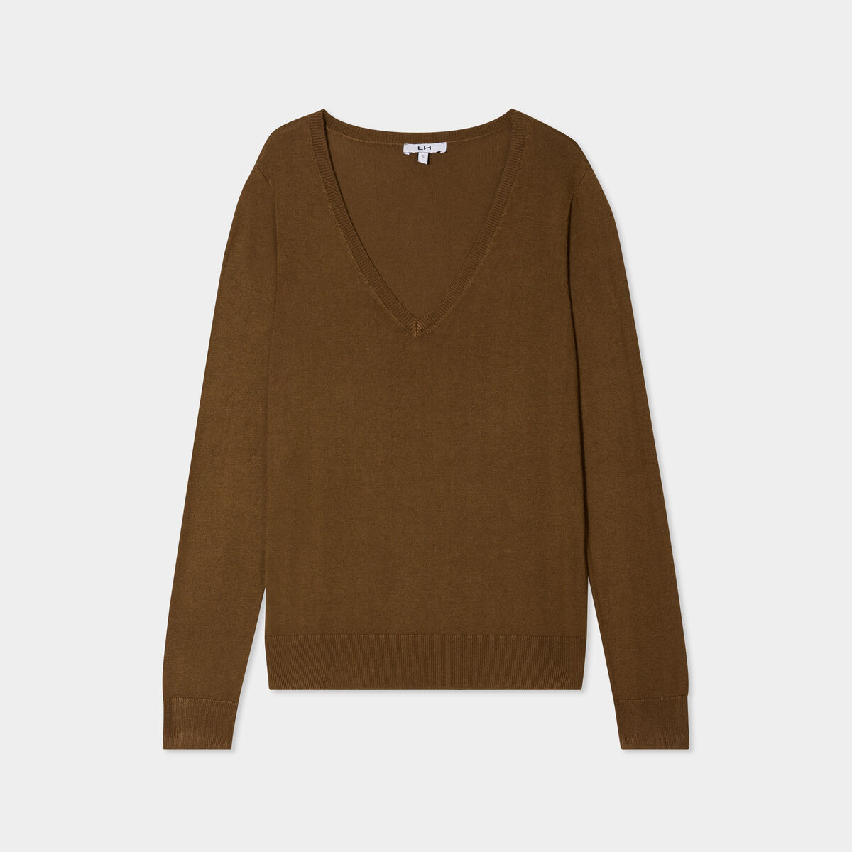 Pull col en V manches longues taupe femme