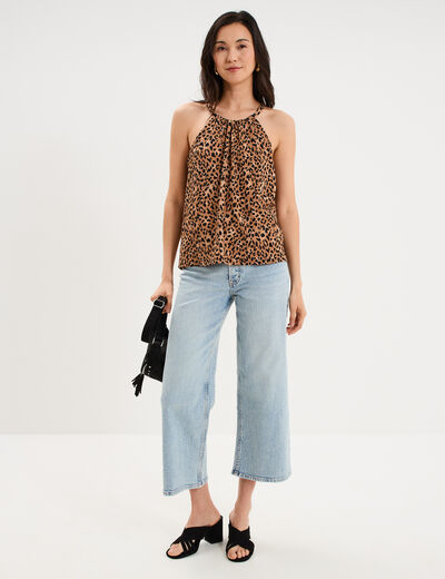 D&eacute;bardeur encolure am&eacute;ricaine beige femme