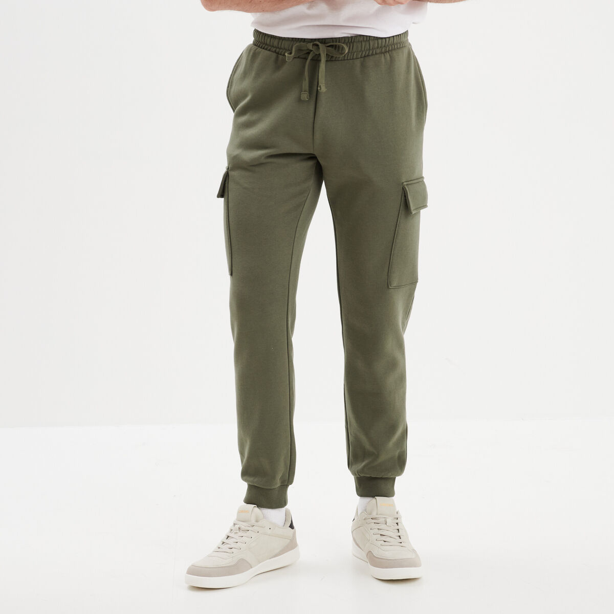Pantalon jogging cargo molleton vert kaki homme