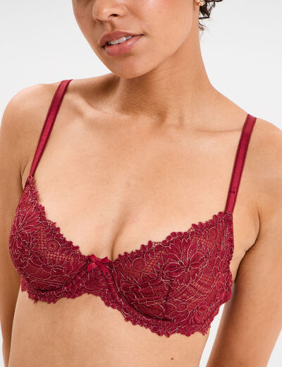 Soutien-gorge emboîtant dentelle rouge foncé femme