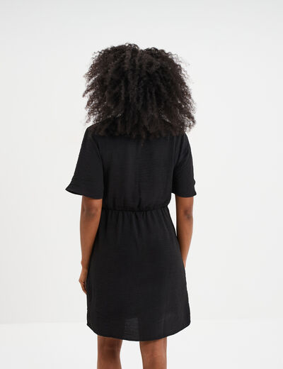 Robe courte col cache-coeur noir femme