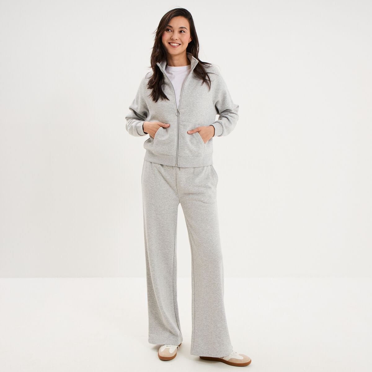 Pantalon de jogging molletonn&eacute; large gris clair femme