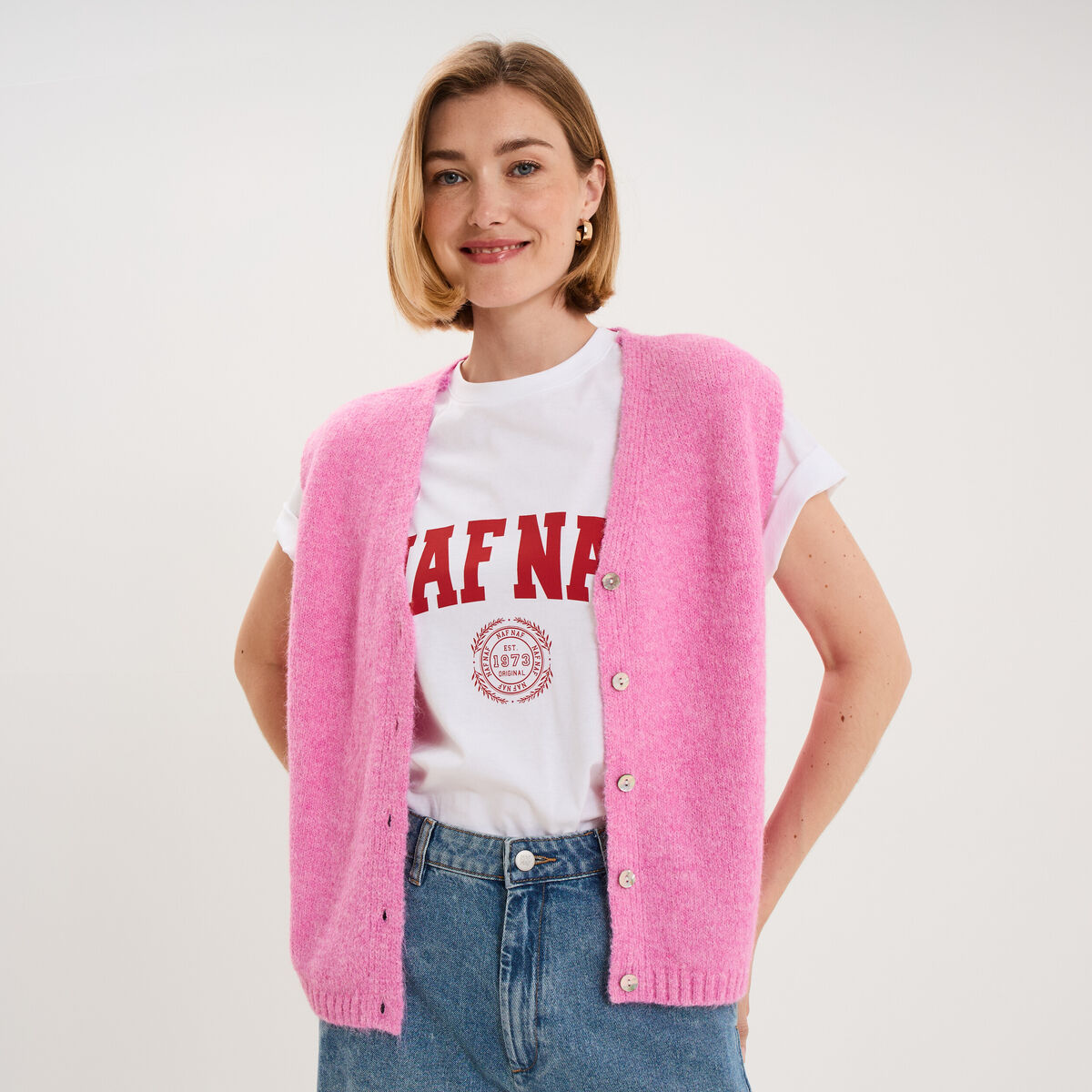 Gilet sans manches col en V rose femme