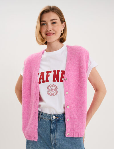 Gilet sans manches col en V rose femme