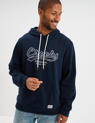 Sweat hoodie 1 poche manches longues bleu marine homme
