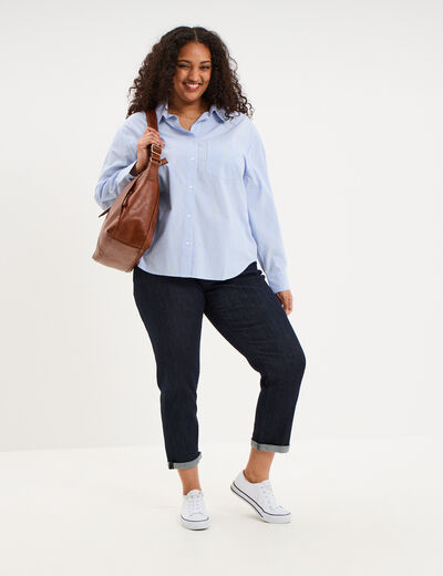 Chemise oversize manches longues coton bleu ciel femme grande taille