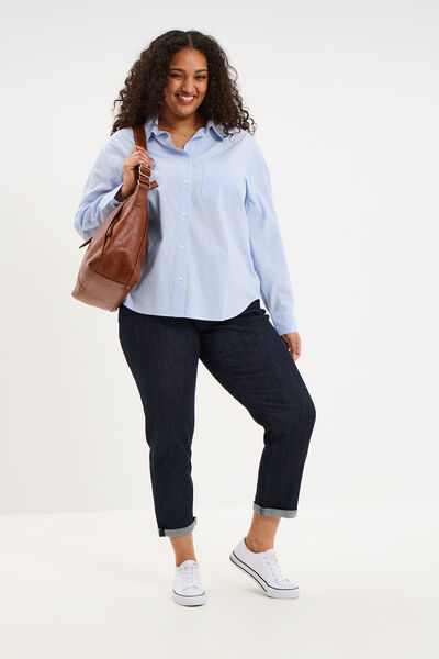 Chemise oversize manches longues coton bleu ciel femme grande taille