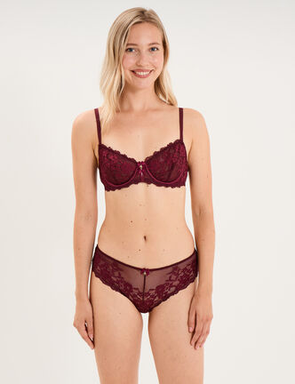 Soutien-gorge corbeille avec dentelle prune femme