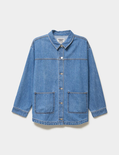 Veste surchemise en jean denim stone femme grande taille