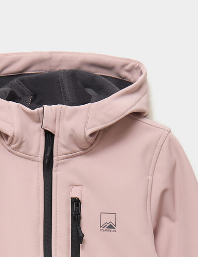 Blouson fourr&eacute; d&eacute;perlant &agrave; capuche rose poudr&eacute;e fille