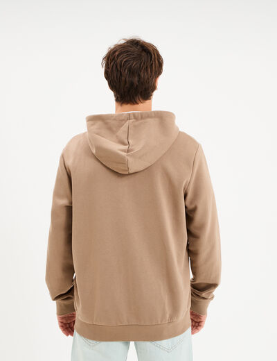 Sweat zipp&eacute; molleton &agrave; capuche taupe homme