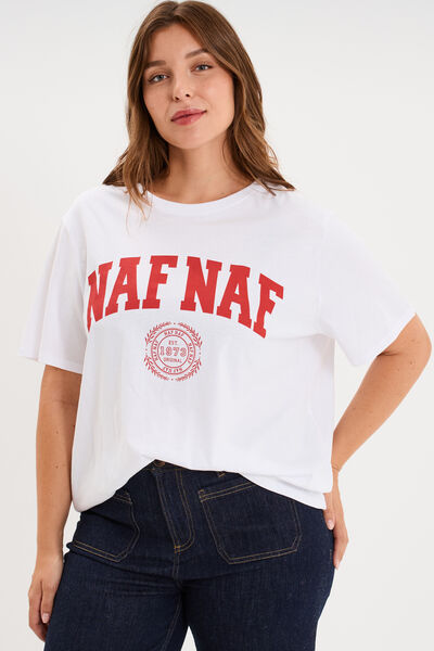 T-shirt loose logo NAF NAF floqu&eacute; blanc femme grande taille