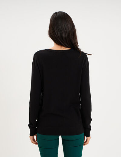 Pull col rond manches longues noir femme