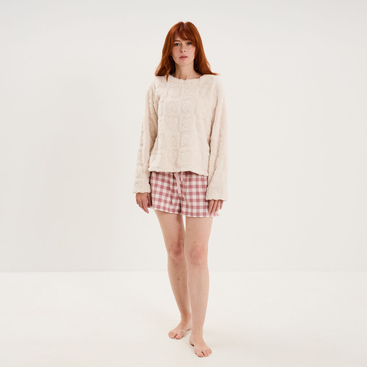 Ensemble pyjama polaire avec short rose nude femme