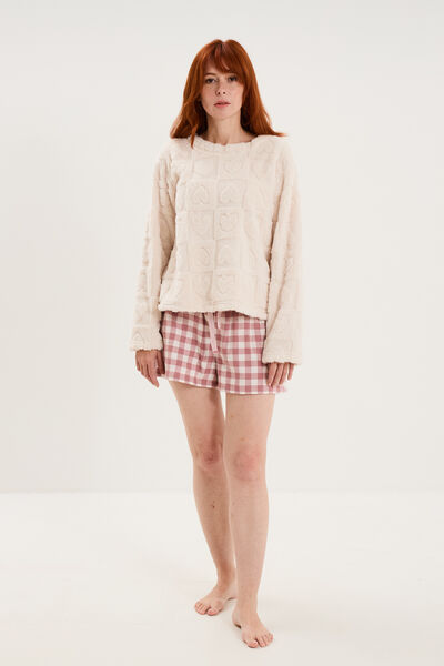 Ensemble pyjama polaire avec short rose nude femme