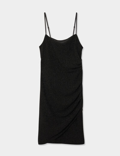 Robe à bretelles fils métallisés noir femme