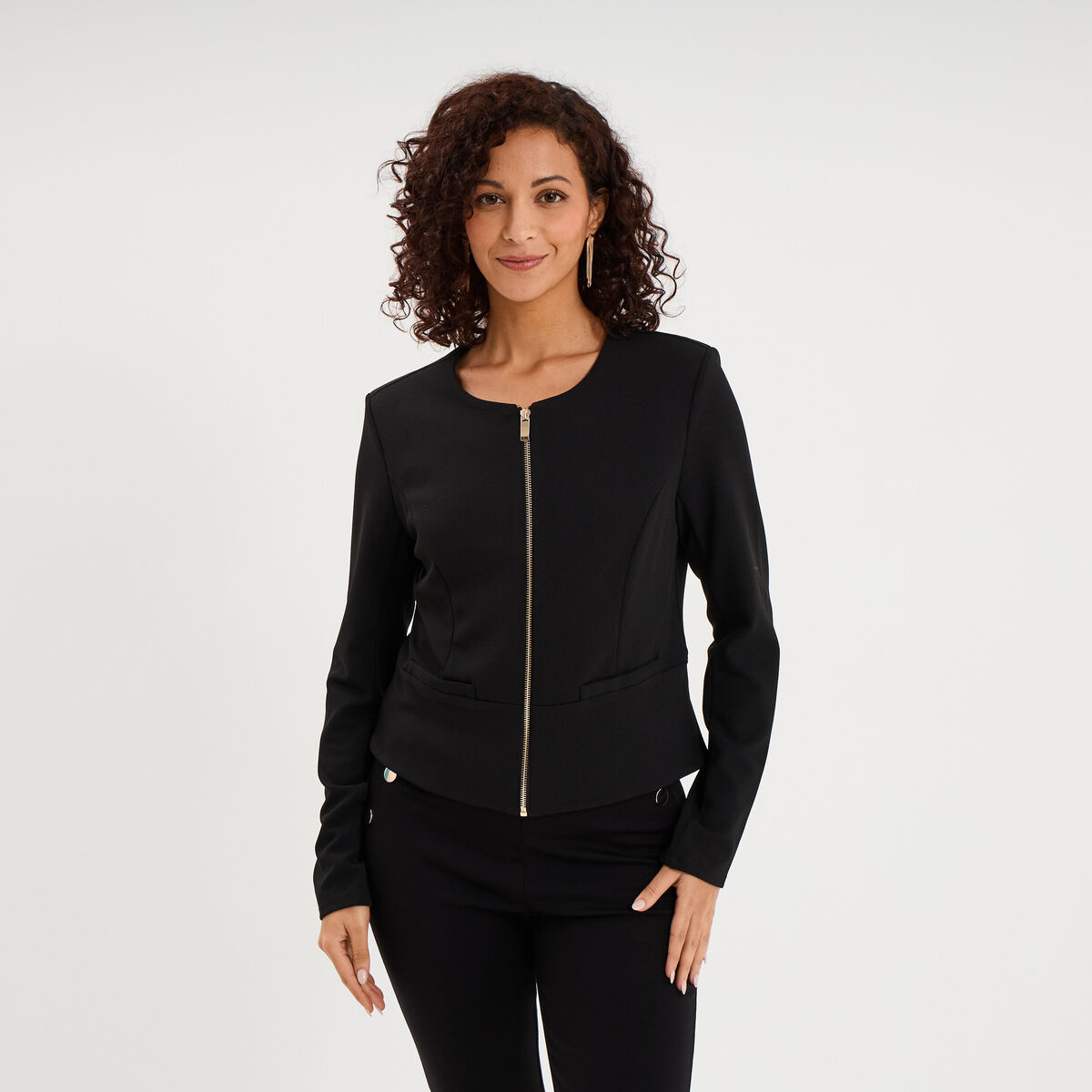 Veste courte zipp&eacute;e ajust&eacute;e noir femme