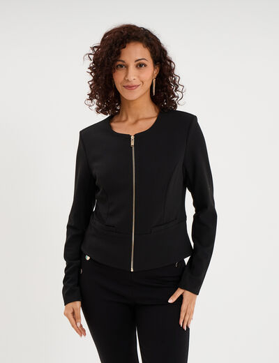 Veste courte zipp&eacute;e ajust&eacute;e noir femme