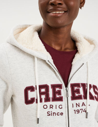 Sweat &agrave; capuche doublure effet sherpa gris clair femme