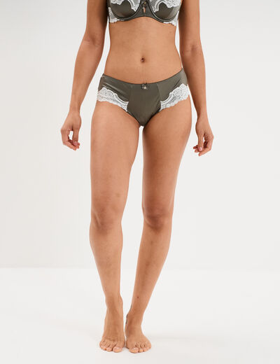 Shorty micro dentelle vert kaki femme