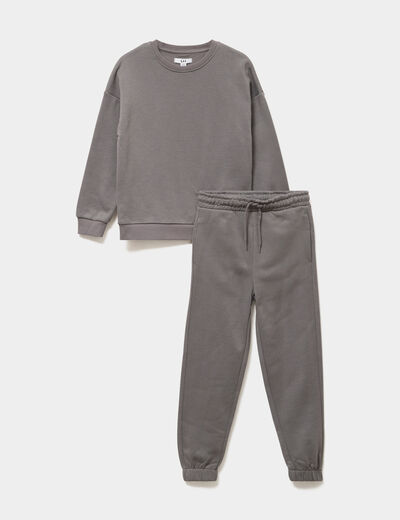 Ensemble jogging sweat et pantalon gris fonc&eacute; gar&ccedil;on