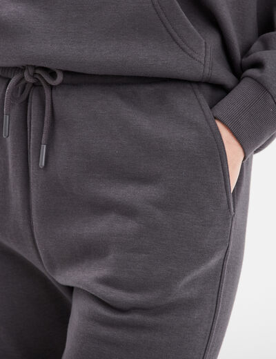 Pantalon jogging droit molleton gris foncé femme