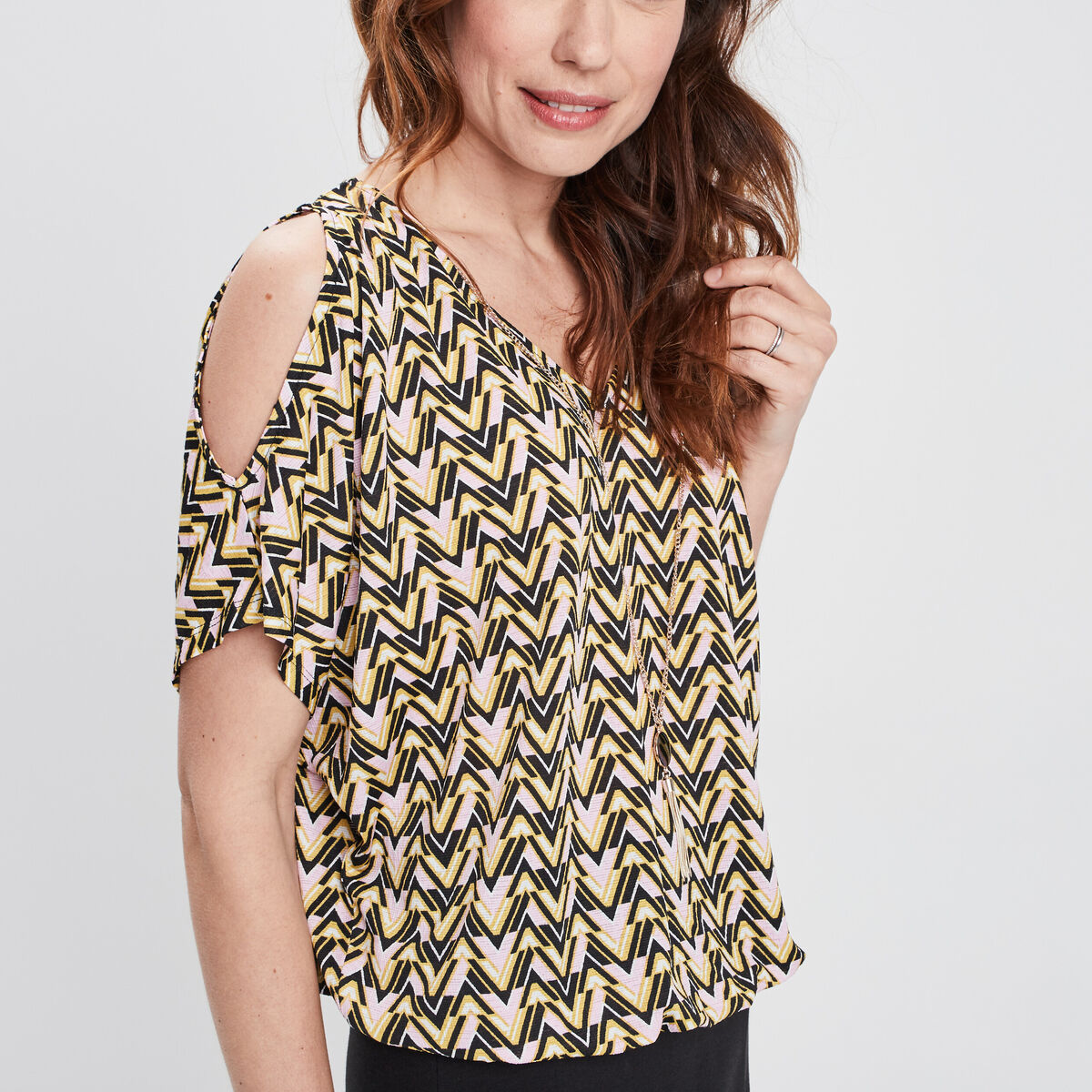 T-shirt détail bijou manches courtes noir femme