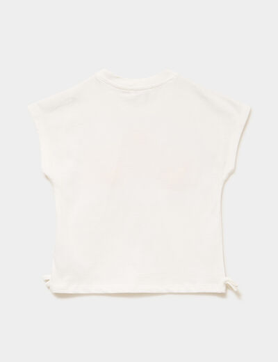 T-shirt brod&eacute; avec noeuds coton ivoire fille