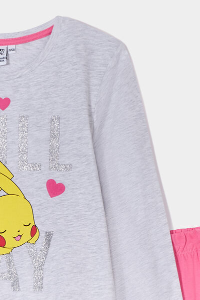 Ensemble pyjama pantalon Pokémon Pikachu gris clair fille