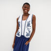 Gilet sans manches brod&eacute; gaze de coton blanc femme
