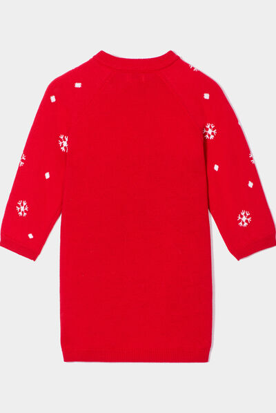 Robe pull de Noël motif pingouin rouge bébé fille