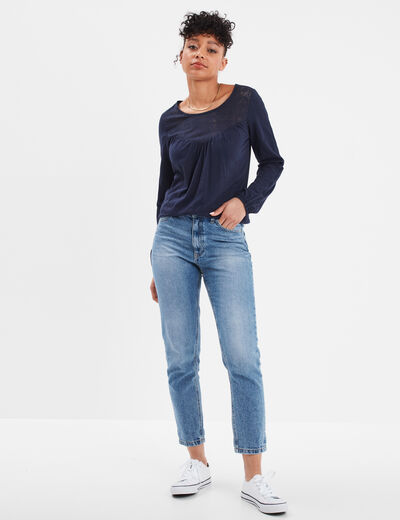 T-shirt détails dentelle Creeks bleu marine femme