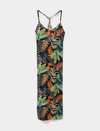 Robe longue bretelles croisées dos noir femme